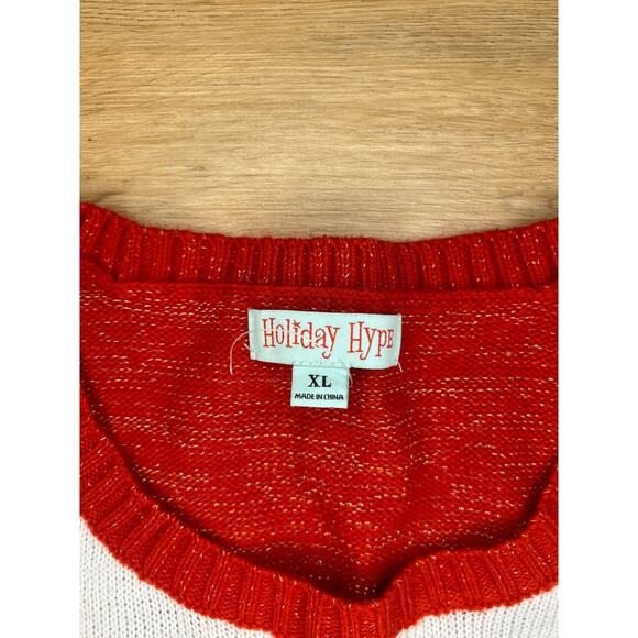 Christmas Sweater Womens XL Crew Neck Santa Metalic Holiday - Picture 2 of 5